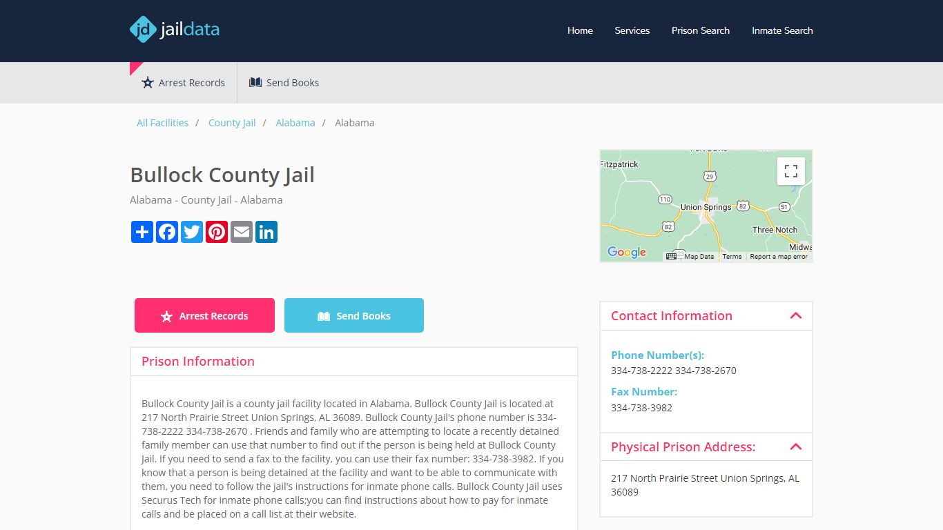 Bullock County Jail Inmate Search and Prisoner Info - Union Springs, AL